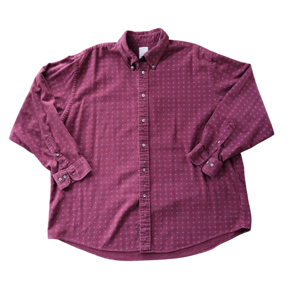 Brooks Brothers Mens Madison Button Down Shirt XXL Red Print 100% Cotton Classic